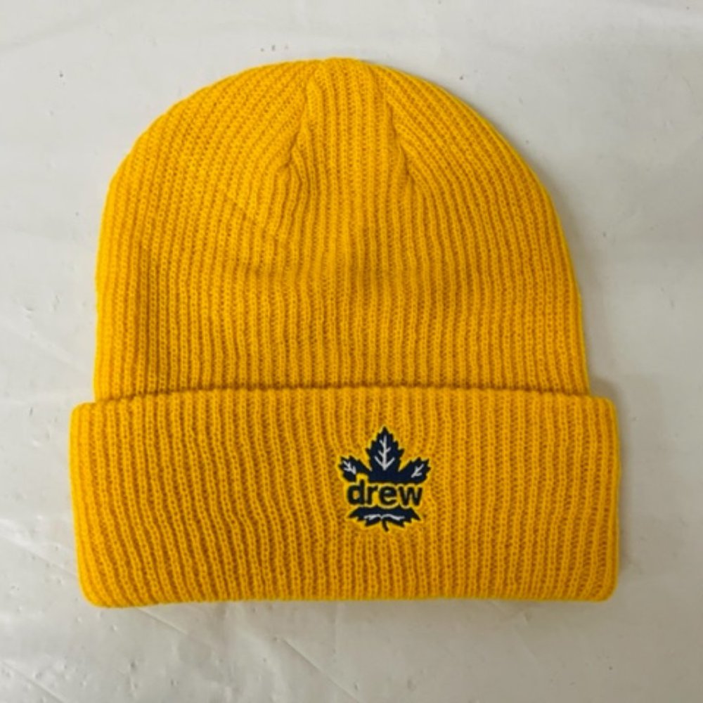 Drew House x Toronto Maple Leafs Secret Leaf Soft Rib Cuffed Beanie in Yellow